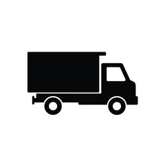 Black and white vector illustration of a delivery truck representing shipping and logistics