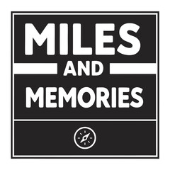 Black and white miles and memories compass icon design for travel adventures