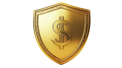 golden shield with dollar sign isolated on white background