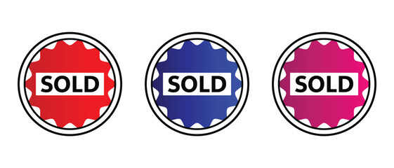 sold stamp, tag, badge icon on white background.
