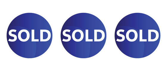 sold stamp, tag, badge icon on white background.