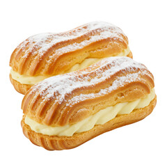 Two Delicious Cream Puffs with Vanilla Filling and Powdered Sugar