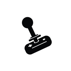Minimalist black and white vector icon of a classic arcade game joystick controller