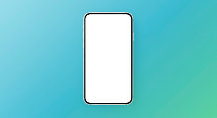 Isolated Smartphone Device with Blank White Screen on Gradient Blue and Green Background