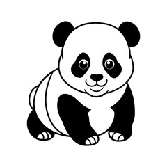 panda bear with a bamboo vector line art icon