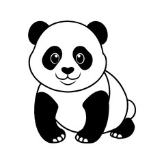 panda bear with a bamboo vector line art icon