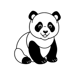 panda bear with a bamboo vector line art icon