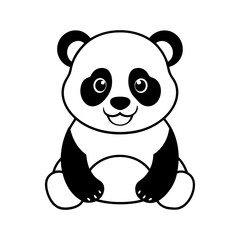 panda bear with a bamboo vector line art icon