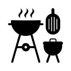 barbecue grill with flames vector art illustration