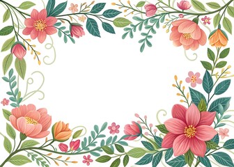 Fototapeta premium Beautiful floral border frame with colorful flowers and leaves illustration design