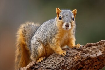 Curious Eastern Fox Squirrel on Rustic Wood: A Wildlife Portrait