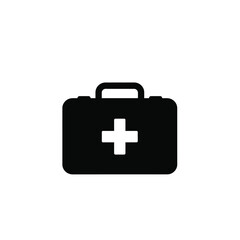 Black and white vector illustration of a first aid kit and medical symbol