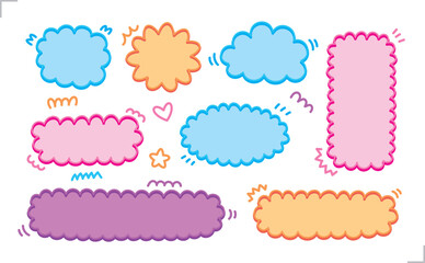 cute fun kawaii text frame graphic vector set in doodle style