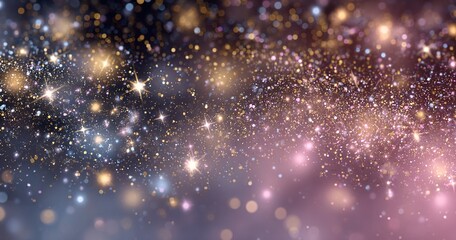 Glittering gradient background  with hologram effect and magic lights. Holographic  abstract fantasy  backdrop  with fairy sparkles, gold stars and festive  blurs. . High quality