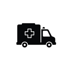 Simple black and white ambulance icon representing emergency medical services and healthcare