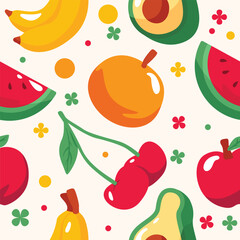 Vector Illustration of Various Fruits Background Pattern