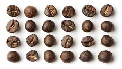 Obraz premium Many roasted coffee beans on white background