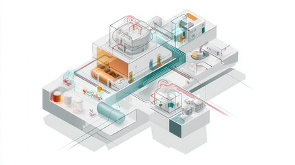 Isometric illustration of high tech research laboratory with advanced equipment and interconnected systems showcasing