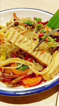 Rice Noodles and Vietnamese Pork in Fermented Fish Sauce Salad