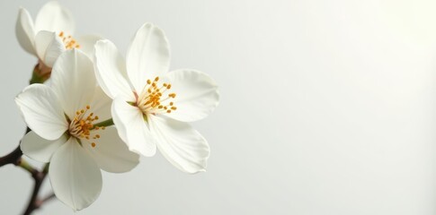 Fototapeta premium Delicate white vanilla blossom, pristine white backdrop , floral, vanilla planifolia, beauty