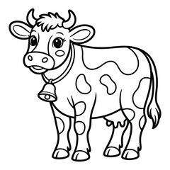 Fototapeta premium Black and white cow Coloring Page, Silhouette, Vector, Illustration, Icon, Logo, White Background.