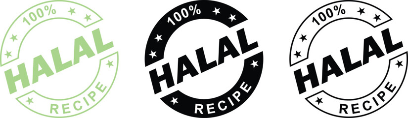 100% Halal Certified Traditional Recipe – label stamp badges set