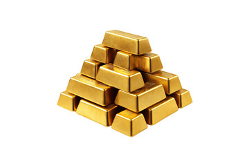 A pyramid of shiny gold bars stacked precisely, symbolizing wealth, value, and financial security, isolated on a transparent background
