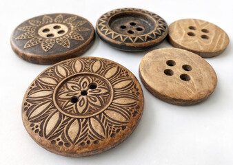 Obraz premium handmade bone and wood buttons with carving, sewing, manufactory, fittings