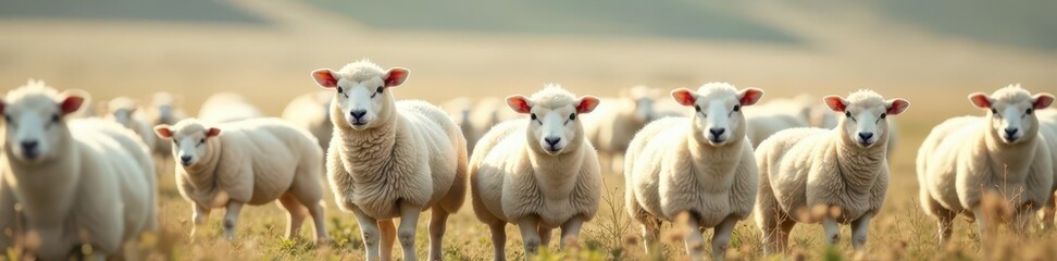 Fototapeta premium Small herd of sheep against pure white, woolly coats, spring, sheep, cute