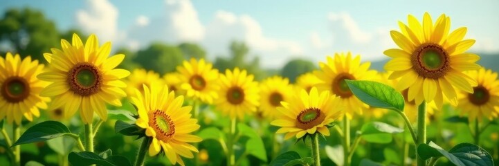 Obraz premium Sunflowers in full bloom against verdant grass , sunflowers, nature