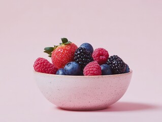 Mixed Berries in a Shallow Bowl With Pastel Backdrop and Light