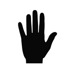 Black silhouette of a human hand with palm facing outwards against white background