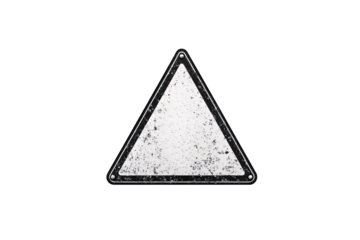 Old triangle sign – A weathered triangular metal sign with scratches, symbolizing caution or yield, isolated on a transparent background