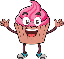 happy cupcake cartoon character with arms and legs 