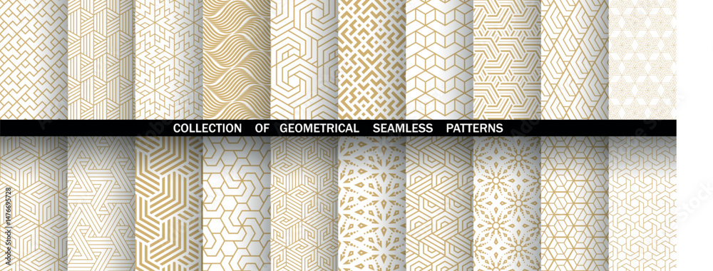 Leinwandbilder Geometric set of seamless golden and white patterns. Simple vector graphics
