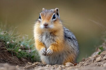Fototapeta premium Curious Arctic Ground Squirrel: A Close-Up Wildlife Portrait