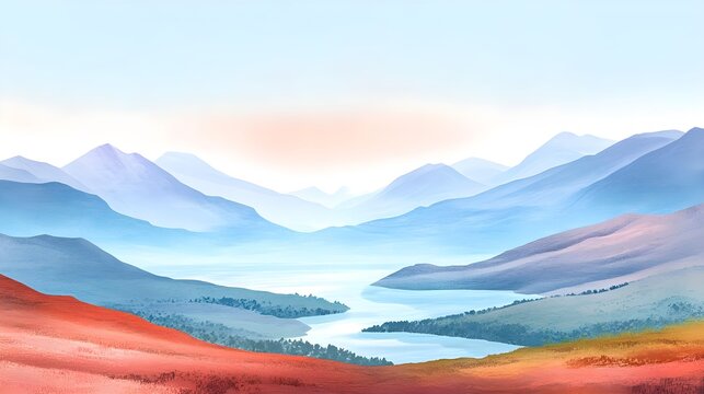 Serene Watercolor Illustration of Majestic Mountain Landscape