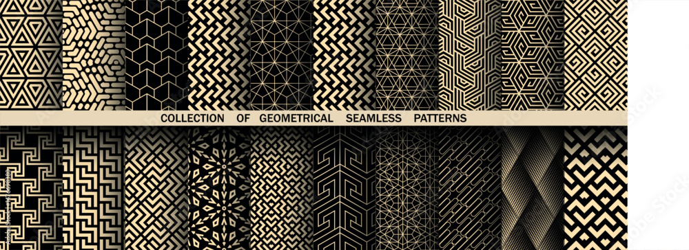 Aufkleber Geometric set of seamless black and golden patterns. Simple vector graphics