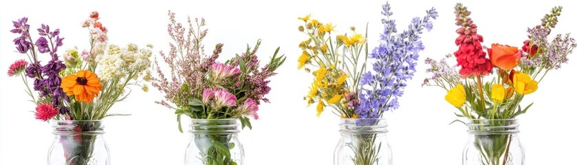 Fototapeta premium Vibrant Wildflower Arrangements in Glass Vases (2)