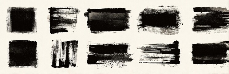 Black set paint, ink brush, brush strokes, brushes, lines, frames, box, grungy. Grungy brushes collection. Brush stroke paint boxes on white background - stock vector. High quality