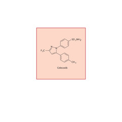 Celecoxib molecule molecular structure, COX-2 inhibitor compound skeletal formula, simple diagram illustration