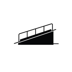 Black and white icon representation of a ramp with handrail for accessibility and design