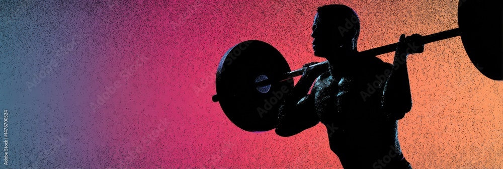 Aufkleber weightlifting silhouette against a vibrant abstract gradient background showcasing strength and dete