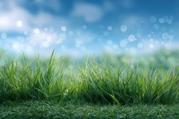 Fototapeta premium Lush Green Grass: Serene Spring Meadow with Soft Bokeh