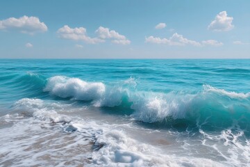 Fototapeta premium Ocean Waves Crashing on Sandy Beach: Serene Coastal Scene