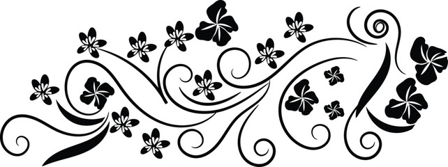 Elegant Black and White Floral Design with Swirling Vines and Flowers