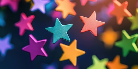 Abstract user rating concept with floating colorful stars