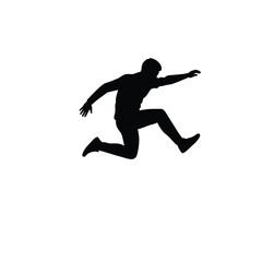 Silhouette of a person jumping upwards on white background demonstrating action and energy