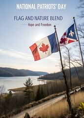 Fototapeta premium Canadian flag on the mountain,National Patriots' Day 2025 in Canada, national patriots' day, patriots' day.