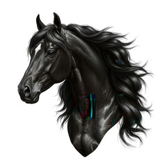 Majestic Black Stallion Head Profile Digital Painting Dark Horse Art